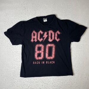 ACDC Back In Black 80 Graphic T-Shirt Mens Large Black Pink Band Tee‎ CA33990